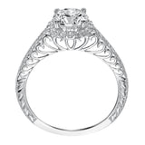 Artcarved Bridal Semi-Mounted with Side Stones Vintage Filigree Halo Engagement Ring Roseanne 14K White Gold