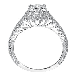 Artcarved Bridal Semi-Mounted with Side Stones Vintage Filigree Halo Engagement Ring Roseanne 14K White Gold