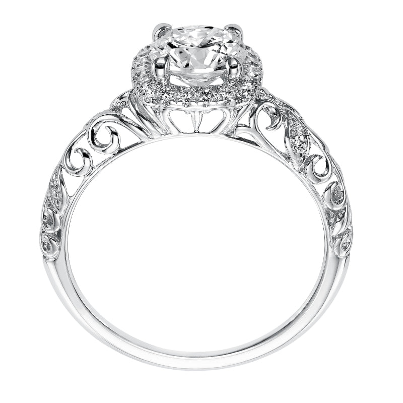 Artcarved Bridal Semi-Mounted with Side Stones Vintage Filigree Halo Engagement Ring Piper 14K White Gold