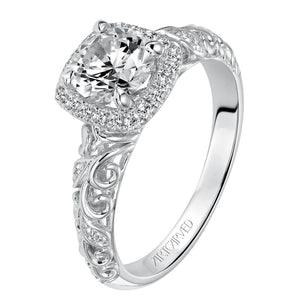 Artcarved Bridal Mounted with CZ Center Vintage Filigree Halo Engagement Ring Piper 14K White Gold