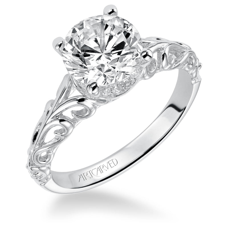 Artcarved Bridal Semi-Mounted with Side Stones Vintage Engagement Ring Tisha 14K White Gold