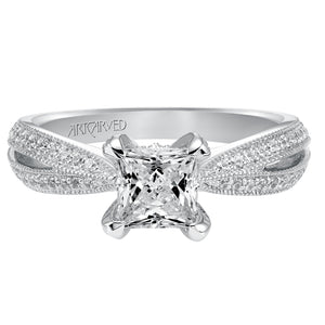 Artcarved Bridal Semi-Mounted with Side Stones Vintage Milgrain Diamond Engagement Ring Sinclair 14K White Gold