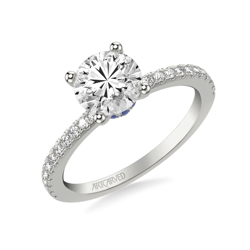 Artcarved Bridal Semi-Mounted with Side Stones Classic Engagement Ring 14K White Gold & Blue Sapphire