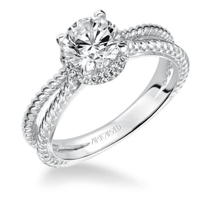 Artcarved Bridal Semi-Mounted with Side Stones Contemporary Twist Halo Engagement Ring Serina 14K White Gold