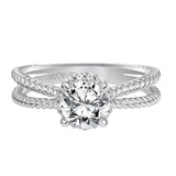 Artcarved Bridal Semi-Mounted with Side Stones Contemporary Twist Halo Engagement Ring Serina 14K White Gold