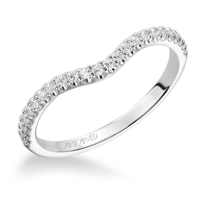 Artcarved Bridal Mounted with Side Stones Classic Halo Diamond Wedding Band Dorsey 14K White Gold