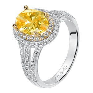 Artcarved Bridal Mounted with CZ Center Classic Halo Engagement Ring Lena 14K White Gold Primary & 14K Yellow Gold