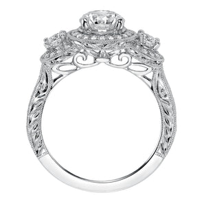 Artcarved Bridal Semi-Mounted with Side Stones Vintage Engraved 3-Stone Engagement Ring Ophelia 14K White Gold