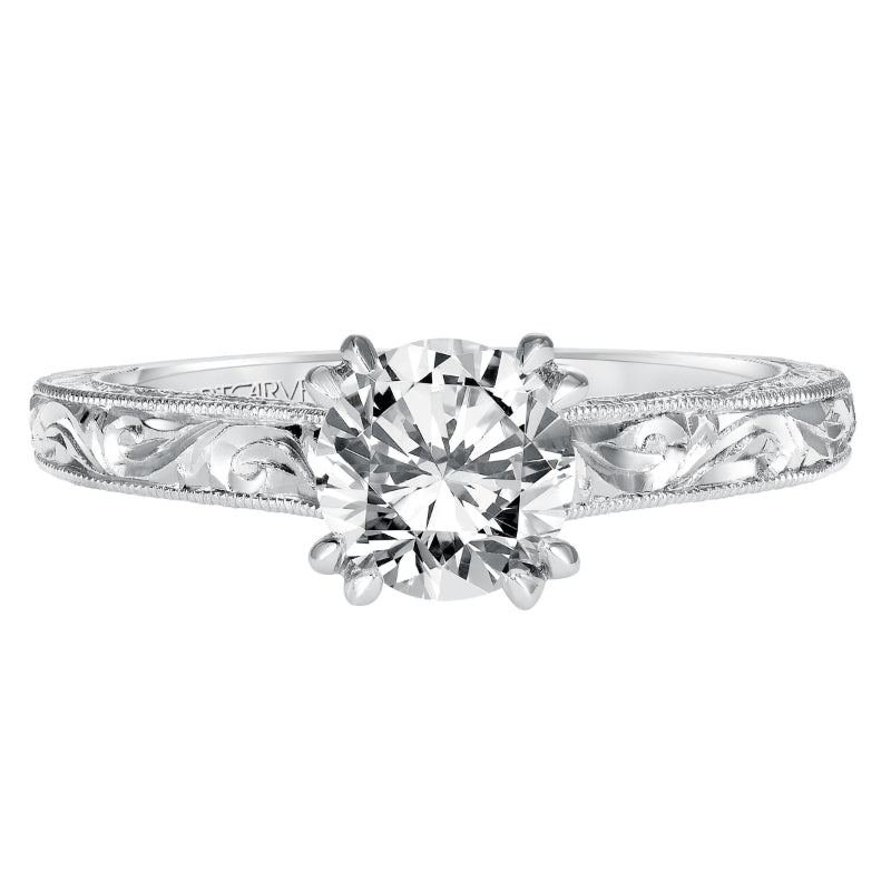 Artcarved Bridal Semi-Mounted with Side Stones Vintage Engraved Solitaire Engagement Ring Philomena 14K White Gold