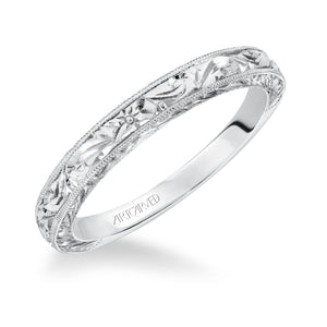 Artcarved Bridal Band No Stones Vintage Engraved Solitaire Wedding Band Philomena 14K White Gold