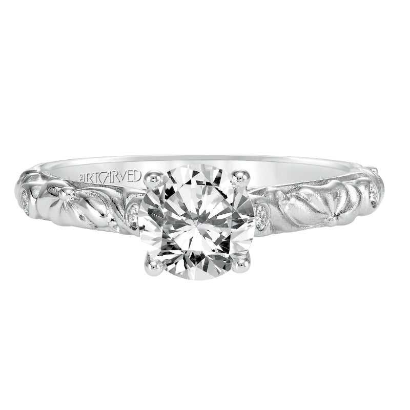 Artcarved Bridal Semi-Mounted with Side Stones Vintage Signature Engagement Ring Aurelie 14K White Gold