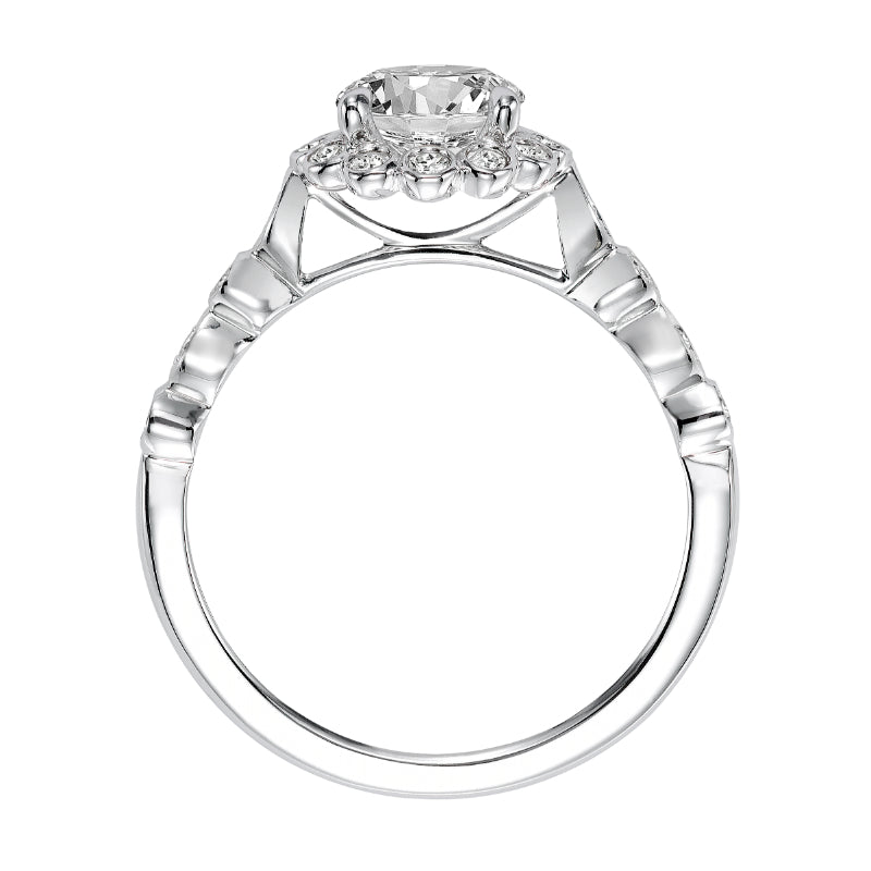 Artcarved Bridal Semi-Mounted with Side Stones Contemporary Bezel Halo Engagement Ring Pia 14K White Gold