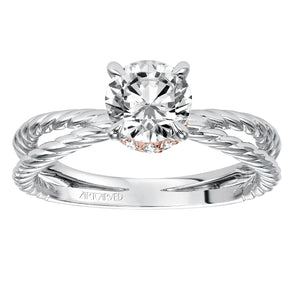 Artcarved Bridal Mounted with CZ Center Contemporary Twist Solitaire Engagement Ring Caitlin 14K White Gold Primary & 14K Rose Gold