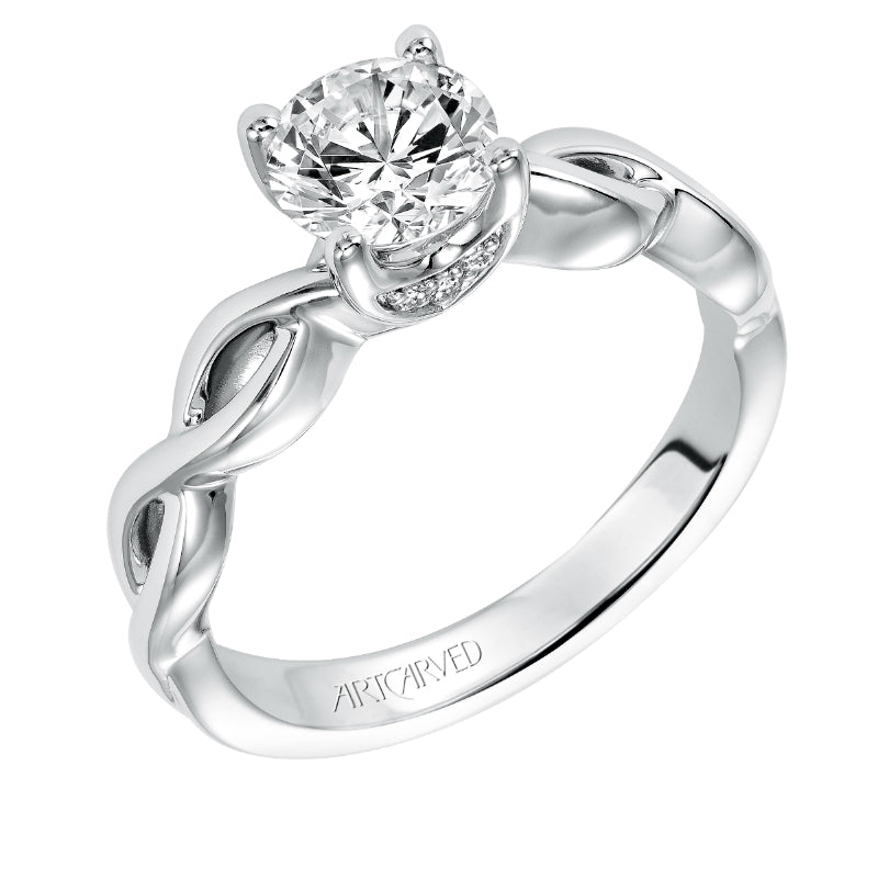 Artcarved Bridal Semi-Mounted with Side Stones Contemporary Twist Solitaire Engagement Ring Alicia 14K White Gold