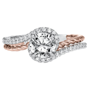 Artcarved Bridal Mounted with CZ Center Contemporary Engagement Ring Nina 14K White Gold Primary & 14K Rose Gold