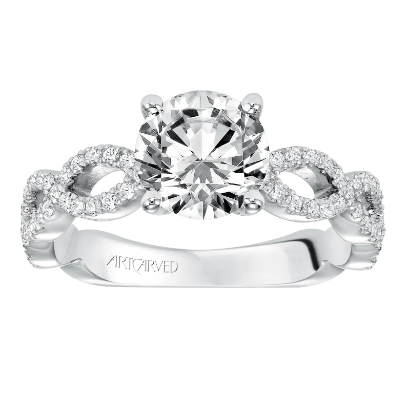 Artcarved Bridal Semi-Mounted with Side Stones Contemporary Twist Diamond Engagement Ring 14K White Gold