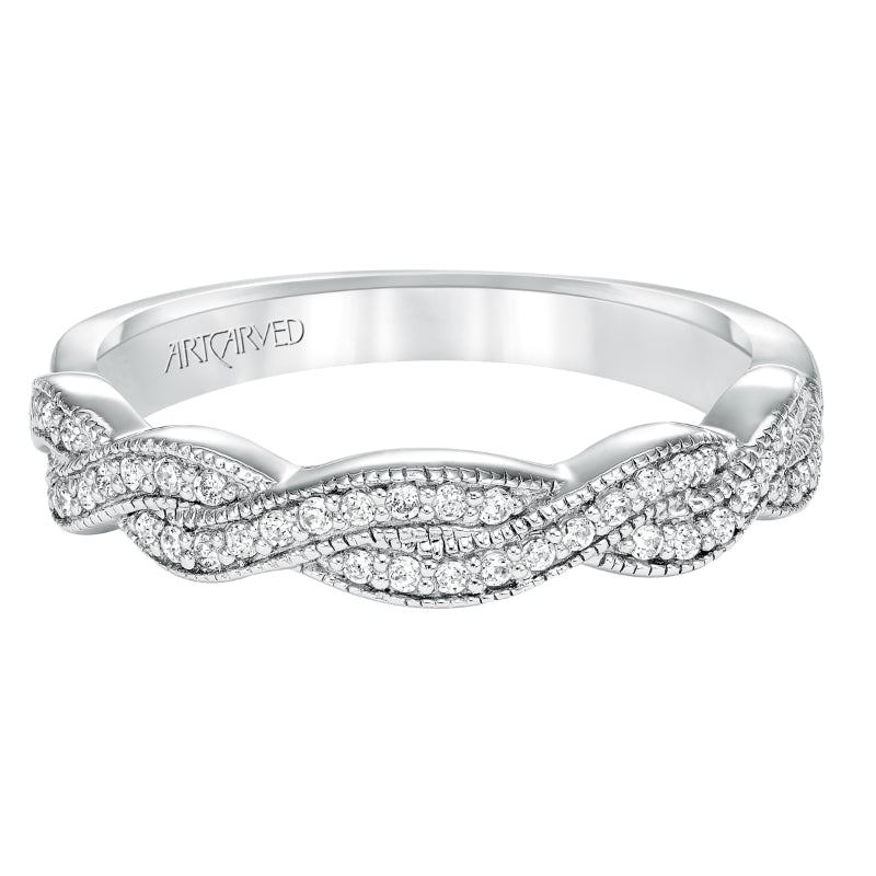 Artcarved Bridal Mounted with Side Stones Contemporary Twist Diamond Wedding Band Cintra 14K White Gold