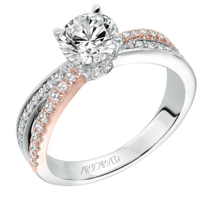 Artcarved Bridal Mounted with CZ Center Classic Americana Engagement Ring Mimi 14K White Gold Primary & 14K Rose Gold