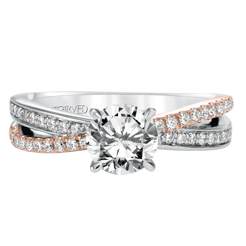 Artcarved Bridal Semi-Mounted with Side Stones Classic Americana Engagement Ring Mimi 14K White Gold Primary & 14K Rose Gold