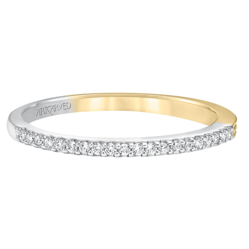 Artcarved Bridal Mounted with Side Stones Contemporary Diamond Wedding Band Laney 14K Yellow Gold Primary & 14K White Gold