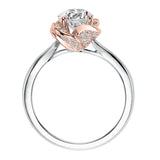 Artcarved Bridal Semi-Mounted with Side Stones Contemporary Floral Halo Engagement Ring Josephina 14K White Gold Primary & 14K Rose Gold