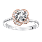 Artcarved Bridal Semi-Mounted with Side Stones Contemporary Floral Halo Engagement Ring Josephina 14K White Gold Primary & 14K Rose Gold