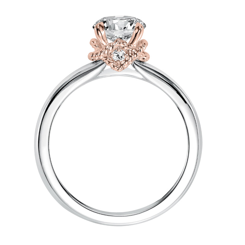 Artcarved Bridal Mounted with CZ Center Contemporary Rope Solitaire Engagement Ring Clarice 14K White Gold Primary & 14K Rose Gold