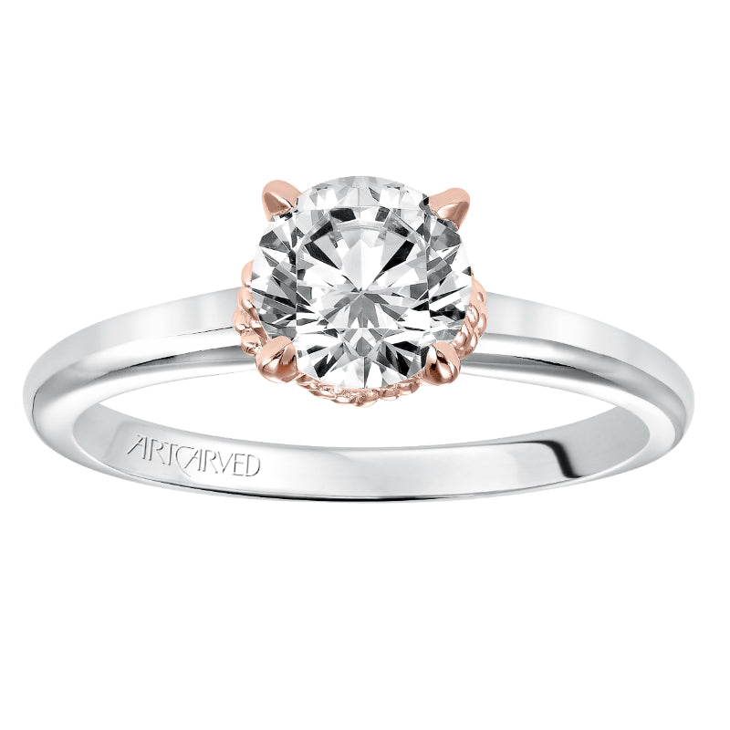 Artcarved Bridal Mounted with CZ Center Contemporary Rope Solitaire Engagement Ring Clarice 14K White Gold Primary & 14K Rose Gold