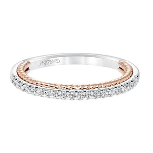 Artcarved Bridal Mounted with Side Stones Contemporary Rope Diamond Wedding Band Ilena 14K White Gold Primary & 14K Rose Gold