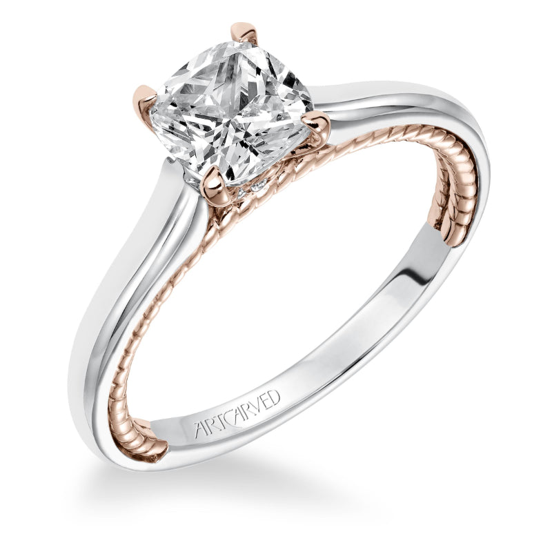 Artcarved Bridal Mounted with CZ Center Contemporary Rope Solitaire Engagement Ring Cameron 14K White Gold Primary & 14K Rose Gold