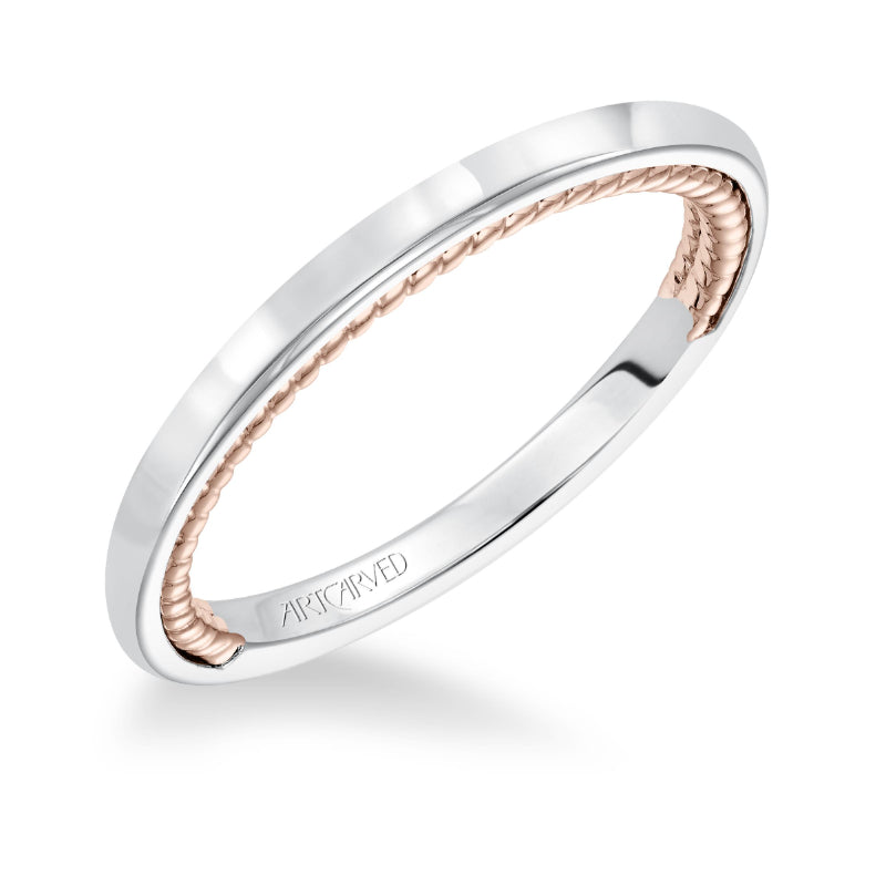 Artcarved Bridal Band No Stones Contemporary Rope Solitaire Wedding Band Cameron 14K White Gold Primary & 14K Rose Gold