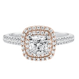 Artcarved Bridal Mounted with CZ Center Classic Halo Engagement Ring Avril 14K White Gold Primary & 14K Rose Gold