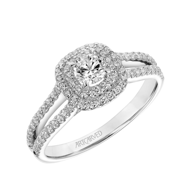 Artcarved Bridal Mounted Mined Live Center Classic One Love Halo Engagement Ring Dorothy 14K White Gold