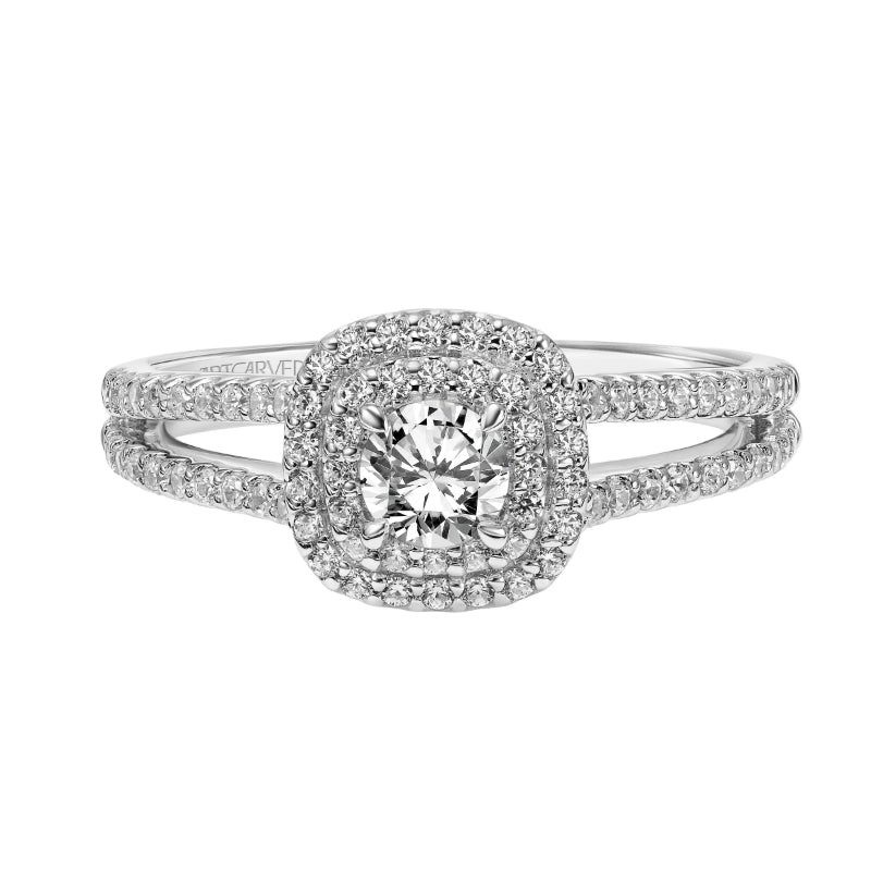 Artcarved Bridal Mounted Mined Live Center Classic One Love Halo Engagement Ring Dorothy 14K White Gold