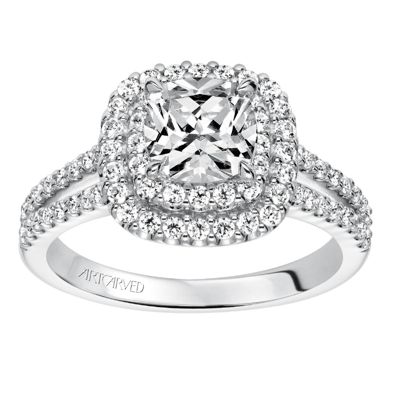 Artcarved Bridal Mounted with CZ Center Classic Halo Engagement Ring Dorothy 14K White Gold