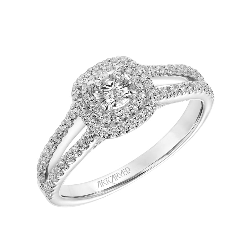 Artcarved Bridal Mounted Mined Live Center Classic One Love Halo Engagement Ring Dorothy 14K White Gold