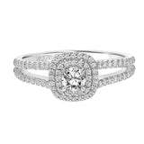 Artcarved Bridal Mounted Mined Live Center Classic One Love Halo Engagement Ring Dorothy 14K White Gold