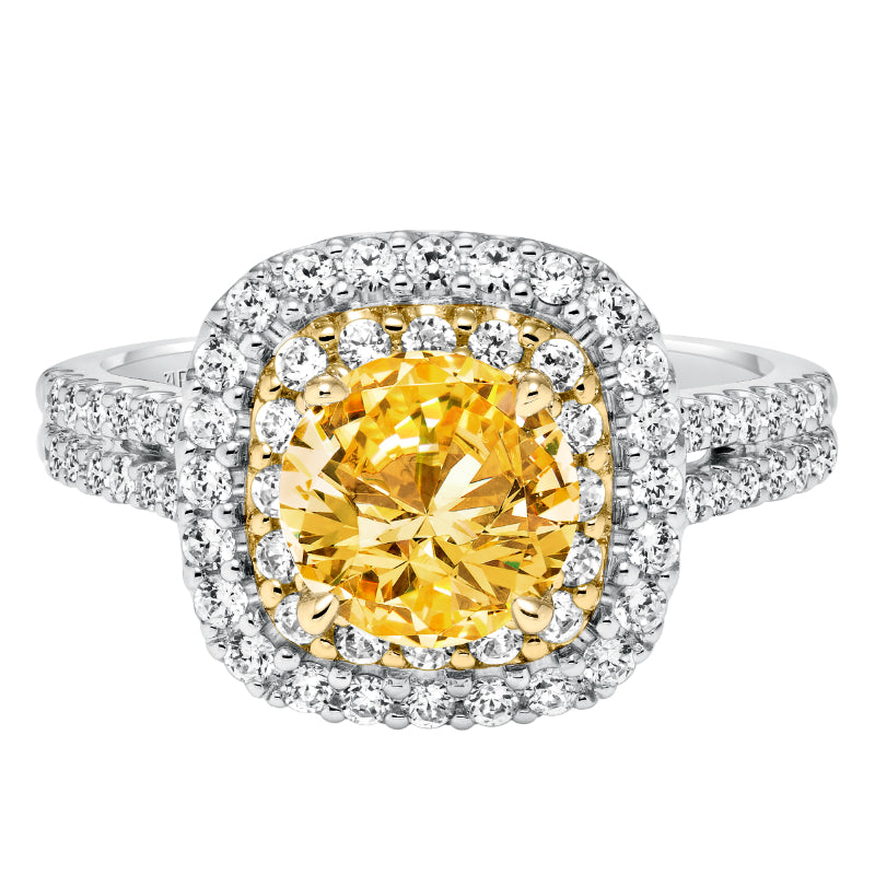 Artcarved Bridal Mounted with CZ Center Classic Halo Engagement Ring Marigold 14K White Gold Primary & 14K Yellow Gold