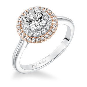 Artcarved Bridal Semi-Mounted with Side Stones Classic Halo Engagement Ring Morgan 14K White Gold Primary & 14K Rose Gold