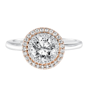 Artcarved Bridal Semi-Mounted with Side Stones Classic Halo Engagement Ring Morgan 14K White Gold Primary & 14K Rose Gold