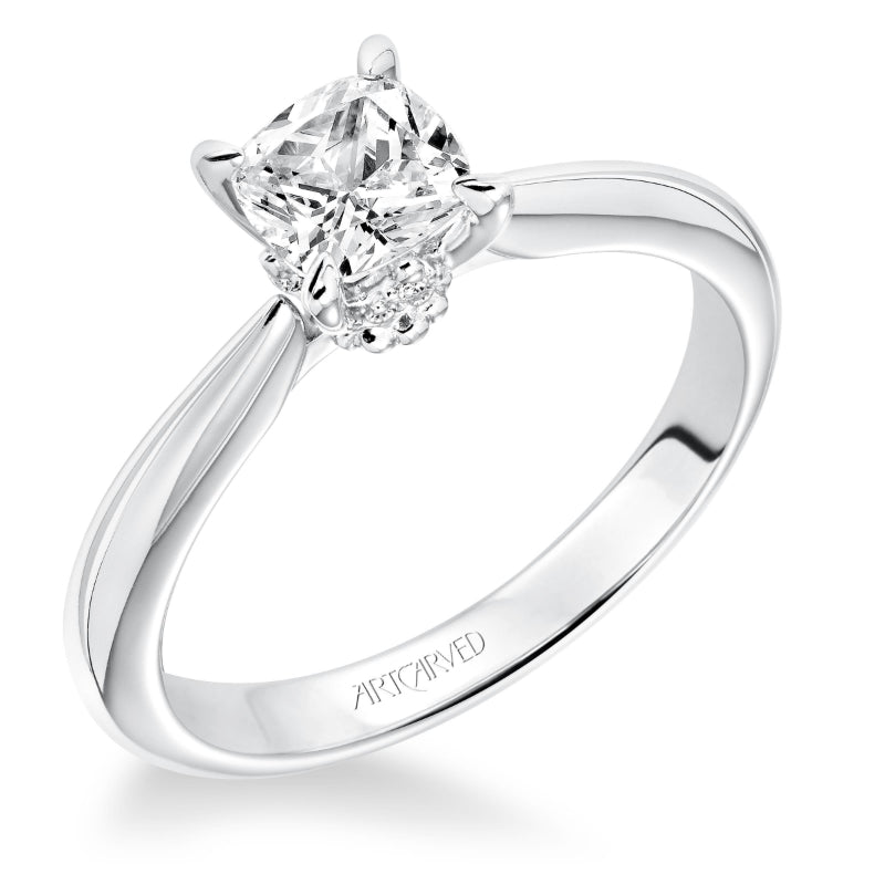 Artcarved Bridal Semi-Mounted with Side Stones Classic Solitaire Engagement Ring Paige 14K White Gold