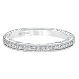 Artcarved Bridal Mounted with Side Stones Vintage Filigree Diamond Wedding Band Viola 14K White Gold