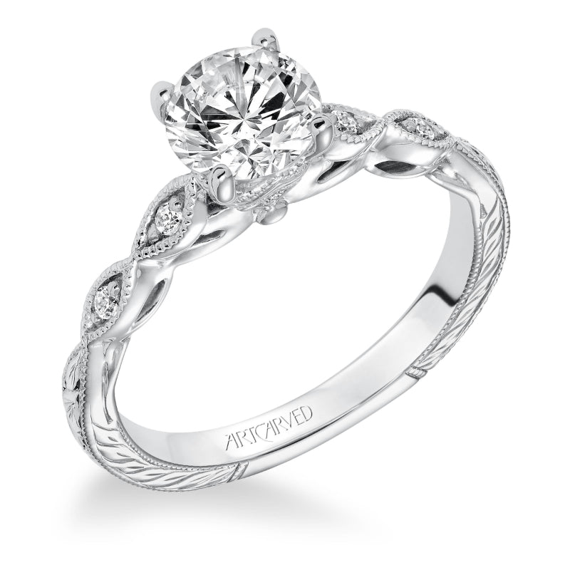 Artcarved Bridal Mounted with CZ Center Vintage Filigree Diamond Engagement Ring Caraline 14K White Gold