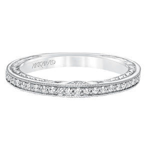 Artcarved Bridal Mounted with Side Stones Vintage Filigree Halo Diamond Wedding Band Jemima 14K White Gold