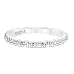 Artcarved Bridal Mounted with Side Stones Classic Halo Diamond Wedding Band Ariana 14K White Gold