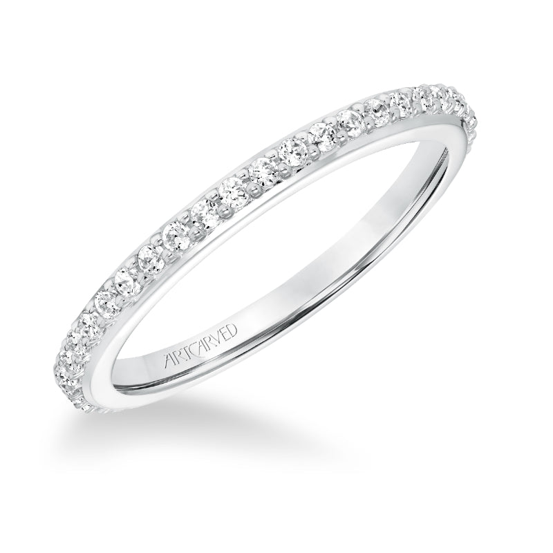 Artcarved Bridal Mounted with Side Stones Classic Halo Diamond Wedding Band Evangeline 14K White Gold