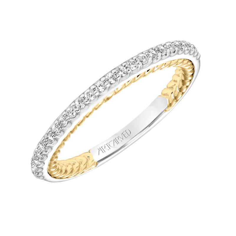 Artcarved Bridal Mounted with Side Stones Contemporary Rope Halo Diamond Wedding Band Marin 14K Yellow Gold