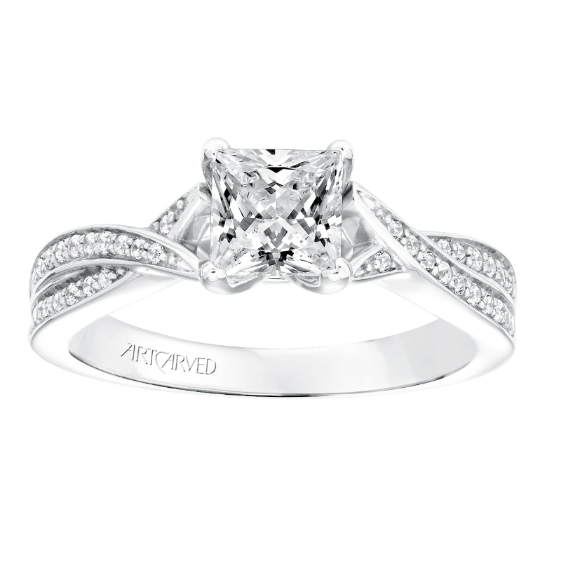 Artcarved Bridal Semi-Mounted with Side Stones Contemporary Twist Diamond Engagement Ring London 14K White Gold