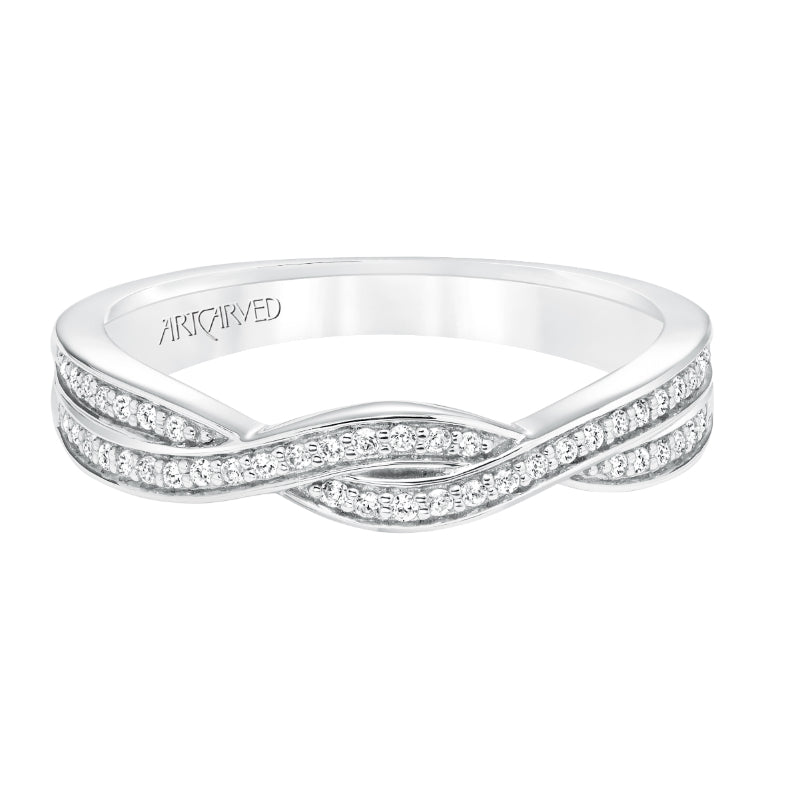 Artcarved Bridal Mounted with Side Stones Contemporary Twist Diamond Wedding Band London 14K White Gold