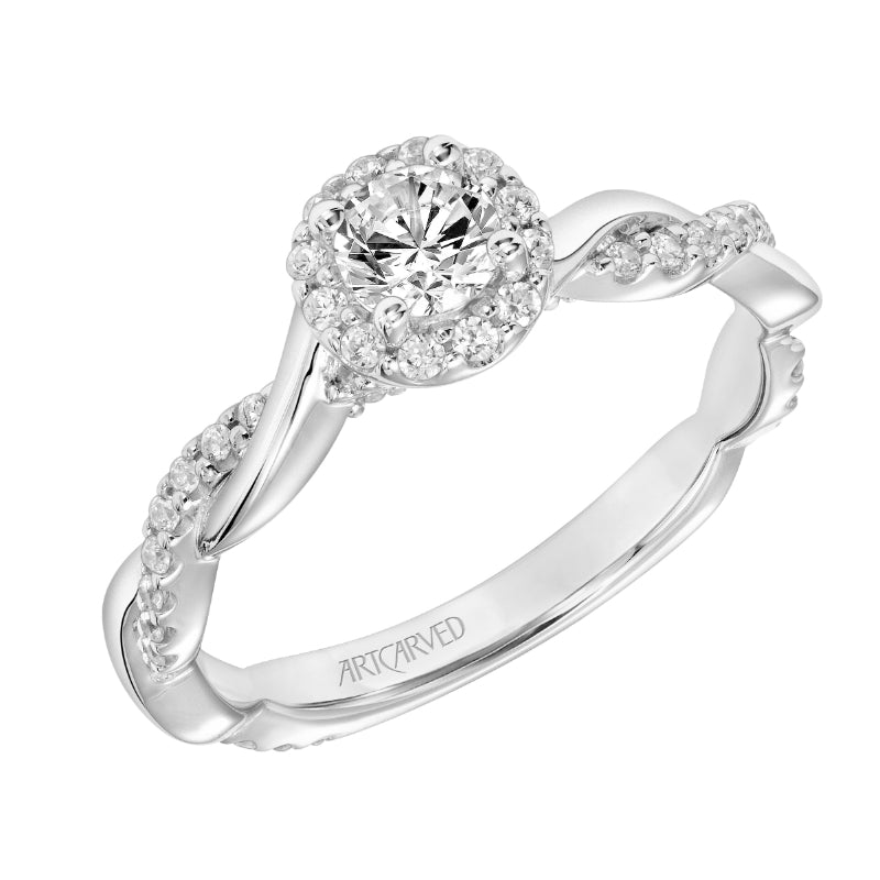 Artcarved Bridal Mounted Mined Live Center Contemporary One Love Halo Engagement Ring Kinsley 14K White Gold